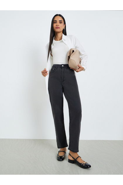 Women Charcoal High Rise Mom Fit Jeans