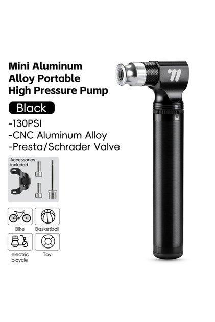 0711186 Black WEST BIKING Mini Bicycle Pump 130PSI Portable Aluminum Alloy Bike Pump for Schrader/Pr