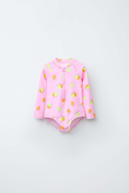 Lemon Patterned Zippered Long Sleeve Swimsuit