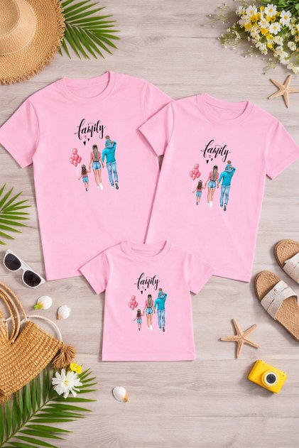 Family Matching Oversize T-Shirt for Mom, Dad, and Child, 100% Cotton, Printed, Comfortable Fit (3 Pieces Must Be Ordered Separately - Sold Individually)