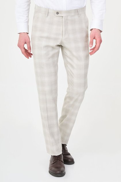 Pantaloni clasici slim fit în carouri pentru bărbați, bej - 38372.26Y
