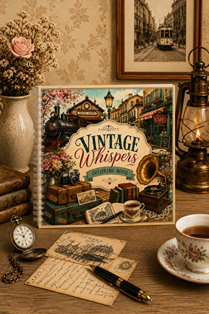 Vintage Whispers Coloring Book – Cozy Vintage Dünyası, Rahatlatıcı Vintage 21x21
