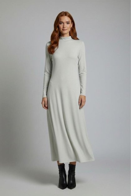 Women's Four Seasons Long Sleeve Viscose Midi Length Half Turtleneck Dress