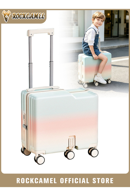 20 Inch Kids Ride-On Luggage, ABS Hard Shell Suitcase with Foot Mats, 6*360° Silent Spinner Wheels, Carry-On Suitcase for Short Trips / Family Travel, Blue & Pink