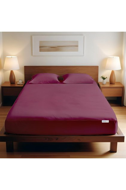 ® 3 Piece Fitted Sheet Set 200x200cm with 2 Pillow Cover Hotel Luxury Supersoft Super King Bed sheet Comfortable Lightweight Breathable Bedding Set (Burgundy)