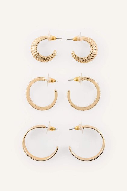 Women's Gold Color 3-Piece Hoop Earring Set H7451Axns