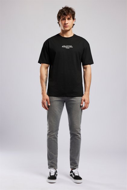 Ulric Men's Loose 100% Cotton Printed Crew Neck T-Shirt Black