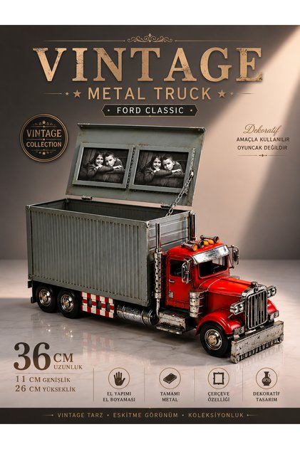 Vintage Metal Ford Classic Tır Çerçeveli Dekoratif Kumbara Modeli 36 Cm