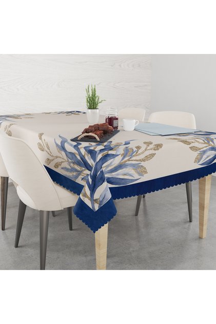 Marine Themed Patterned Linen Effect Decorative Seamless Tablecloth