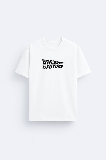 Back to the Future Printed Crew Neck White T-Shirt T-Shirt