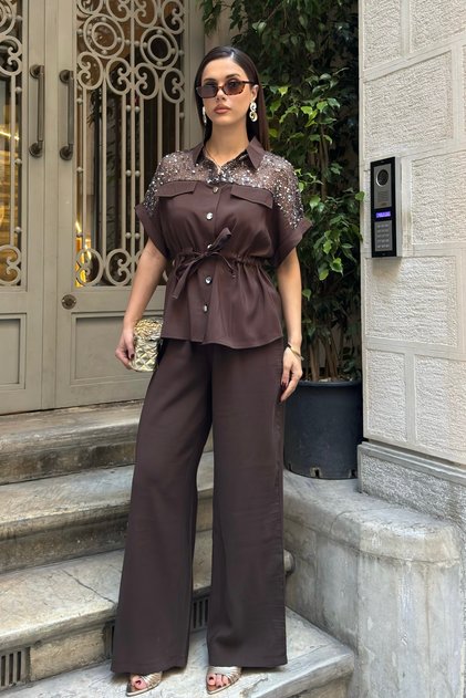 Kadın Pul Detaylı Dokuma Modal Alt Üst Takım