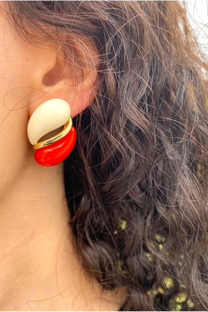 Cream Gold Orange Wave Shaped Retro Earrings