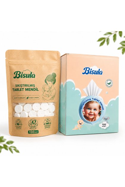 Sıkıştırılmış Tablet Mendil 600 Adet (500’lü Kutu + 100’lü Paket) Bebek ve Hassas Ciltlere Uygun Doğal Temizlik Mendili