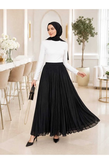 Siyah Kraş Etek – Astarlı, Standart Beden, 100 cm