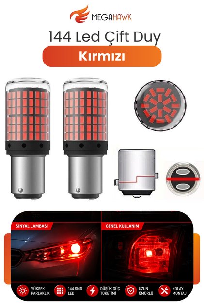 144 LED Çift Duy Kırmızı LED Ampul BAY15D 1157 Stop Fren Park Lambası 2 Adet