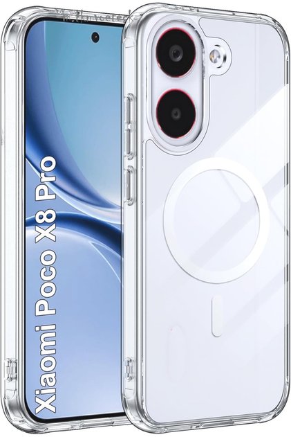 Xiaomi Poco X8 Pro Uyumlu Kılıf Kamera Korumalı Magsafe Şarj Özellikli Şeffaf Sert Silikon Magsafe London Kapak