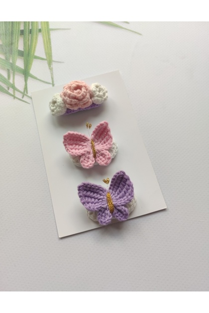 Baby Handmade Crochet 3-Piece Organic Anti-Allergic Hairless Baby Hair Clip Hair Accessories Baby Gift
