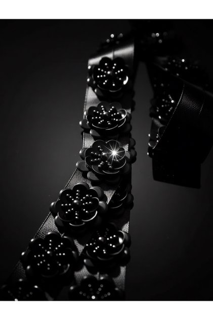 Black Shiny Bead Embroidered Flower Ribbon 1 Meter Gift Decoration Jewelry Buckle Material