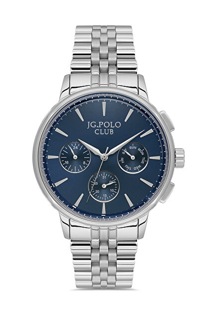 Men's Silver Metal Cord Navy Blue Dial Functional Wristwatch 2 Years Warranty