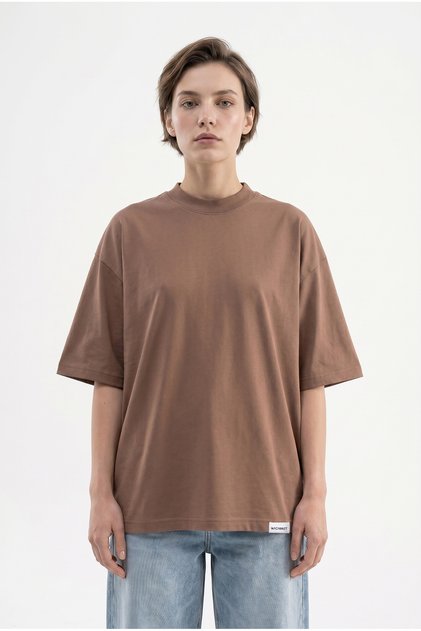 Women's Basic Oversize Cotton Single Jersey T-Shirt Cocoa