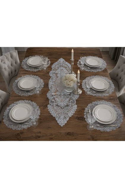French Lace Runner and Supla Set for 6 People Gray