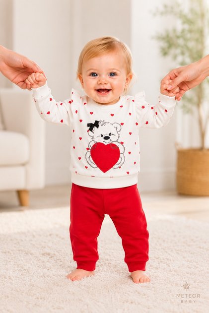 Baby Girl Set - Seasonal Baby Set with Teddy Bear Pattern and Heart Design