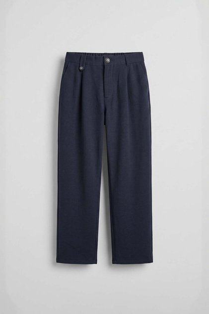 Men's Relaxed Fit Linen Look Trousers Navy Blue