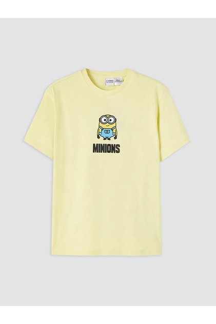Yellow Crew Neck Minions Printed Girls' T-Shirt