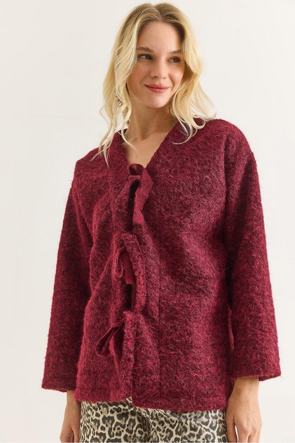 Women's Cashmere Front-Tie Jacket Burgundy