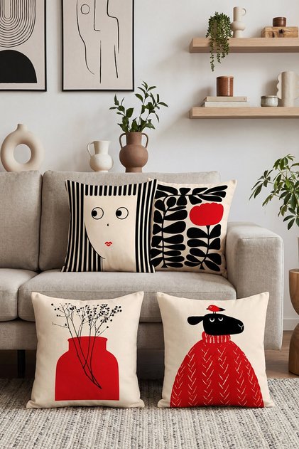 Abstract Dog Pattern 4-Piece Throw Pillow Cover Set