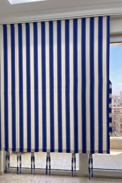 Blue and White Cornice Balcony Curtain Waterproof Gabardine Fabric Outdoor Sunshade Curtain