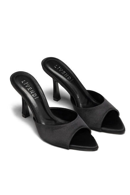 Vienza Women's Black Satin Open-Toe 8.5 cm Thin Heeled Mule Slippers