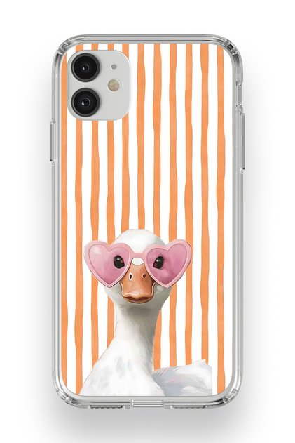 iPhone 11 Compatible Transparent Phone Case with Heart and Glasses Duck Pattern