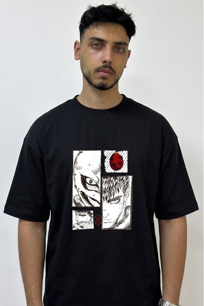 Berserk Guts Griffith_2 Design Printed Oversize Black T-Shirt