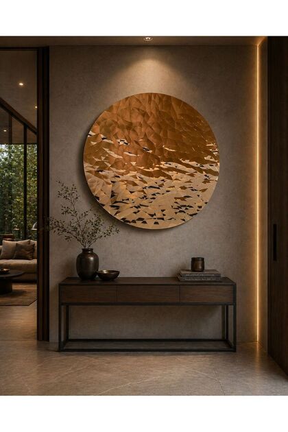 100 cm Amber Rengi Geometrik Metal Duvar Panosu Modern Lüks Dekor