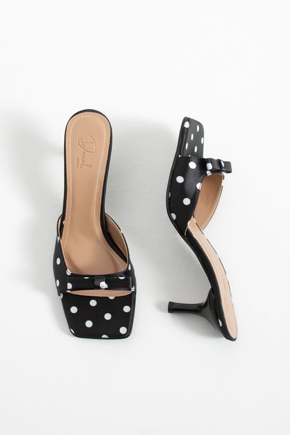 Jacob Women's Polka Dot Goblet Heeled Slippers - Stylish Sandals with Bow Detail and Blunt Toe