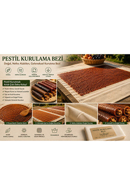 Pestil Kurulama Bezi – Doğal Nefes Alabilen Ham Bez | Pestil, Köme ve Meyve Püresi Kurutma Bezi | Tekrar Kullanılabilir Pamuklu Kumaş