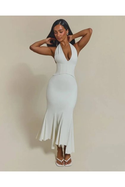 White Midi Length Stylish Event Dress