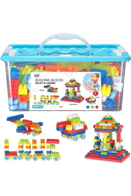 Building Blocks Play and Learn for Toddlers Assorted Color Plastic Blocks of 260 PCs Kids Educational Build Playing Toy (Blue)