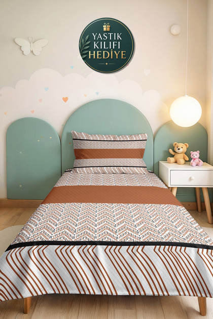 Brown Geometric Youth Room Single Pique Set - Striped 160X220 cm Quilted Bedspread