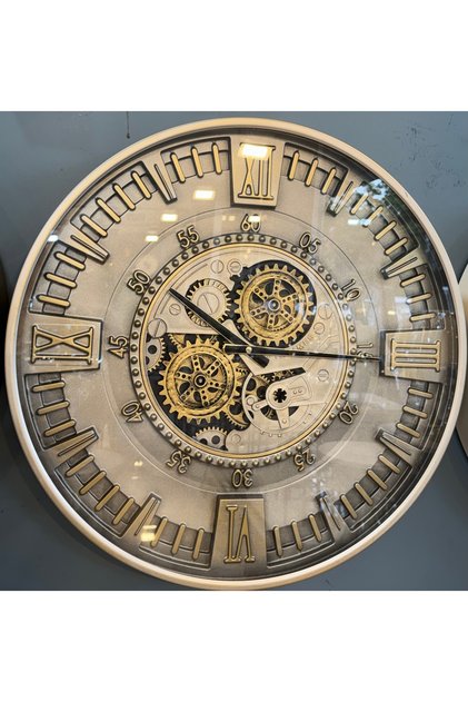 60x60 cm Çarklı Metal Gri Duvar Saati