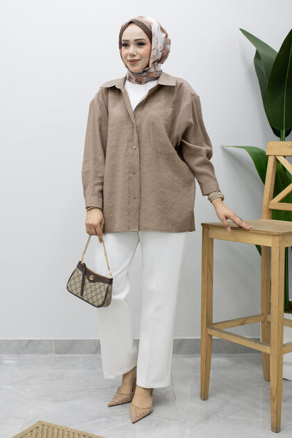 Buttoned Oversize Shirt Tsd260246 Mink