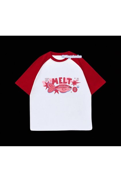 Melt Strawberry Printed Red Raglan Sleeve T-Shirt