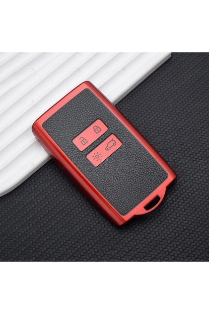 Renault Compatible Clio, Megane, E-Tech, Austral, Koleos, Kadjar, Captur, Rafale, Boreal Leather Look Tpu Key Case Cover (Red)