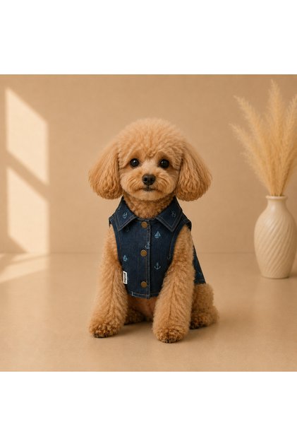Marine Desenli Kot Köpek Yeleği Jean Ceket