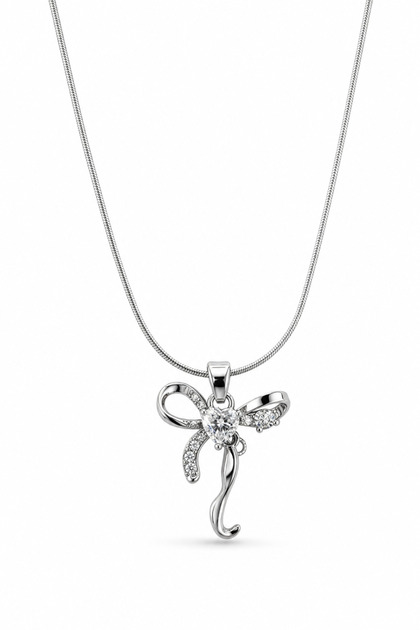 Stylish Steel Bow Necklace for Women, Special Design with Heart Stone Detail