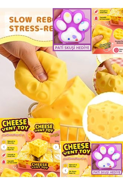 Cheese Peynir Squishy VE Kedi Patisi 2 Ürün Chese Viral Oyuncak Sukuşi Trend Skuşi Yavaş Yükselir Slow Rising