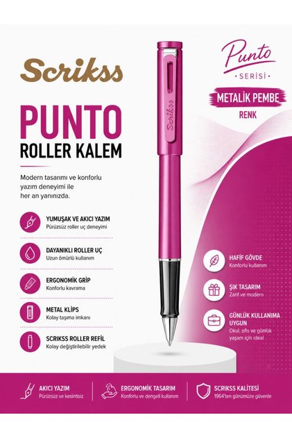 Punto Roller Kalem Metalik Pembe