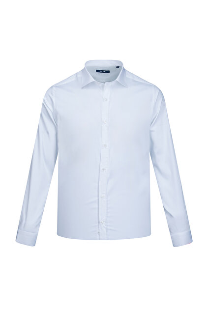 White Classic Fit Slim Collar Long Sleeve Cotton Satin Shirt