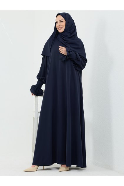 Meryem Şal Hediyeli Dubai Abaya Lacivert - 1016